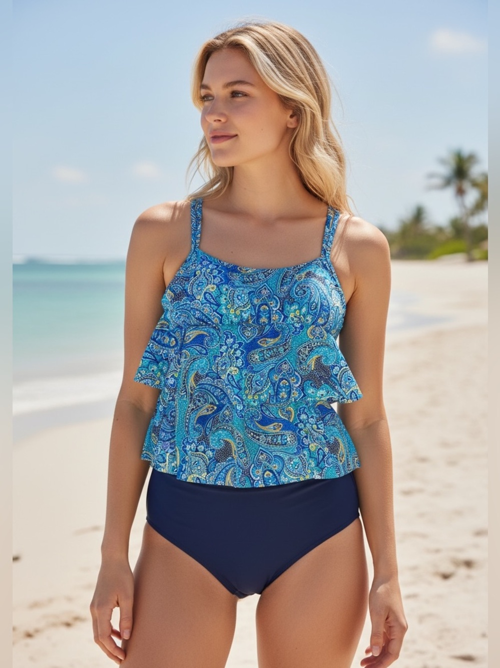 Christina  - Tankini Top and Navy Bottom Swim Set